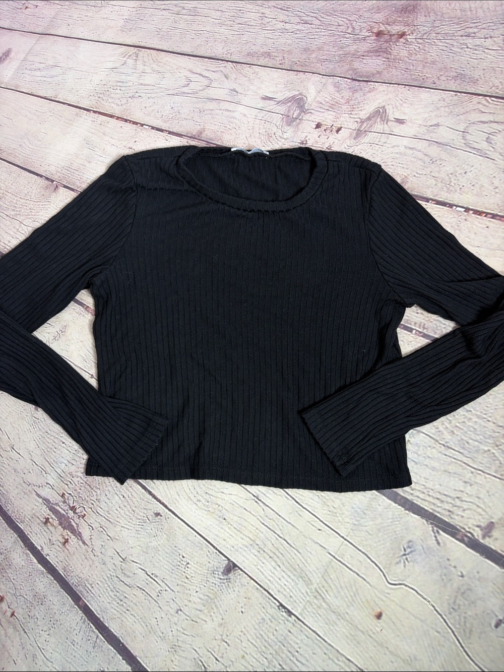 Reformation Black Ribbed long sleeved cropped top